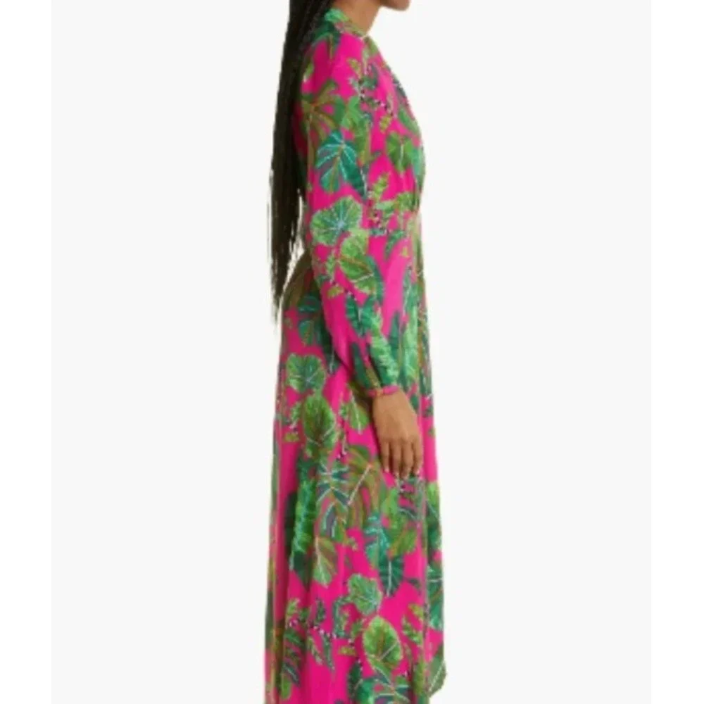 FARM Rio Leaves Print Long Sleeve Maxi Dress in Leaves Pink | XL - Picture 13 of 14